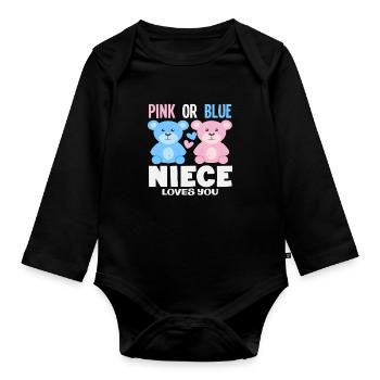 Nièce rose ou bleue t’aime - Body Bébé bio manches longues - noir - Devant