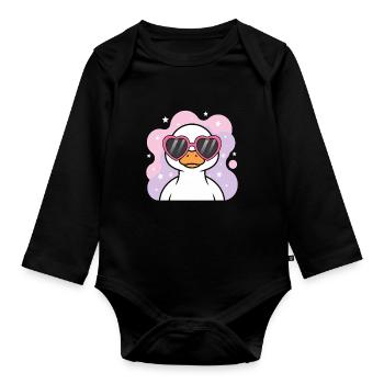 Heart Glasses Duck in Pastel Waves - Organic Longsleeve Baby Bodysuit - black - Front