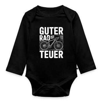 Guter Rad ist teuer – Fahrrad Spruch - Baby Bio-Langarm-Body - Schwarz - Vorne