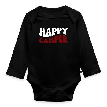 Happy Camper – Camping Motif - Organic Longsleeve Baby Bodysuit - black - Front