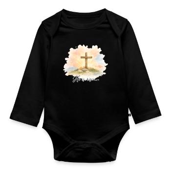 Auferstehung He is Risen Ostern Jesus - Baby Bio-Langarm-Body - Schwarz - Vorne