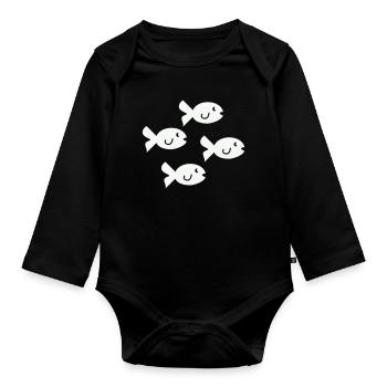 Four Friendly Little Fish - Organic Longsleeve Baby Bodysuit - black - Front