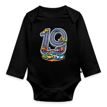 90 ans d’illustration de construction routière - Body Bébé bio manches longues - noir - Devant