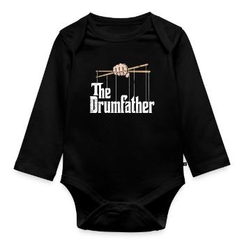 The DrumFather, design for drummers and music bands - Organic Longsleeve Baby Bodysuit - black - Front