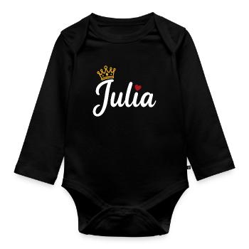 Julia Name Krone Herz Kalligraphie personalisiert - Baby Bio-Langarm-Body - Schwarz - Vorne