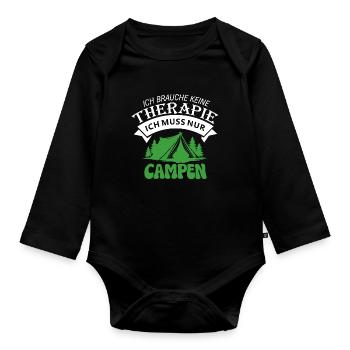 Ich brauche keine Therapie - Camping - Baby Bio-Langarm-Body - Schwarz - Vorne