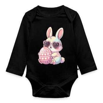 Herzblick Bunny Easter Egg - Organic Longsleeve Baby Bodysuit - black - Front