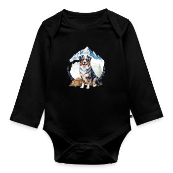 Aussie Dog Landscape Nature Illustration - Organic Longsleeve Baby Bodysuit - black - Front