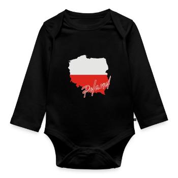 Carte du drapeau de la Pologne, j’adore la Pologne - Body Bébé bio manches longues - noir - Devant