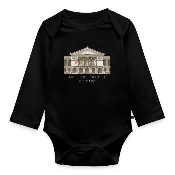 Chicago, hand-drawn art museum - Organic Longsleeve Baby Bodysuit - black - Front