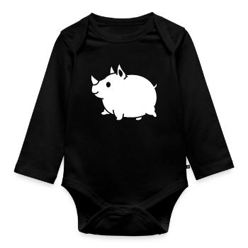 Rhino Cute Cartoon Silhouette - Organic Longsleeve Baby Bodysuit - black - Front