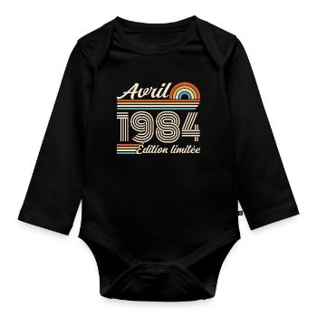 April 1984 Retro Birthday 1984 April 1984 - Organic Longsleeve Baby Bodysuit - black - Front
