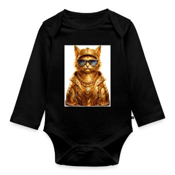 _Golden Pharaoh Cat - Luxury Urban Streetwear Styl - Body Bébé bio manches longues - noir - Devant