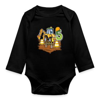 5 Bagger 5. Geburtstag - Baby Bio-Langarm-Body - Schwarz - Vorne