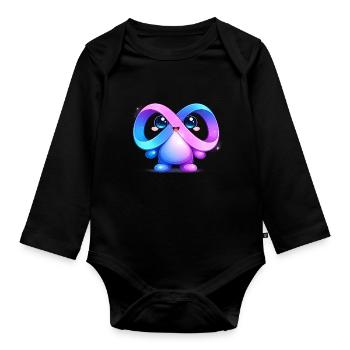 Niedlicher Meta-Infinity-Maskottchen-Aufkleber - Baby Bio-Langarm-Body - Schwarz - Vorne