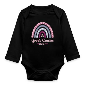 Große Cousine 2027 Boho Regenbogen pastell - Baby Bio-Langarm-Body - Schwarz - Vorne