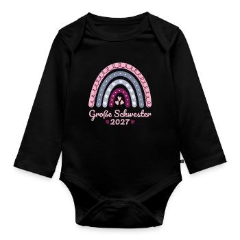 Große Schwester 2027 Boho Regenbogen pastell - Baby Bio-Langarm-Body - Schwarz - Vorne