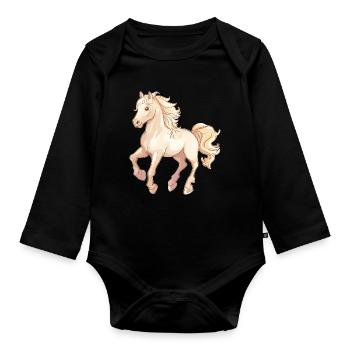 Pferd - Baby Bio-Langarm-Body - Schwarz - Vorne