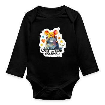 Chat et Souris Heureux Ensemble - Body Bébé bio manches longues - noir - Devant