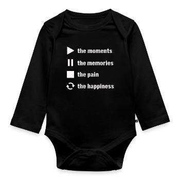 Pleine conscience, moments, souvenirs, bonheur - Body Bébé bio manches longues - noir - Devant