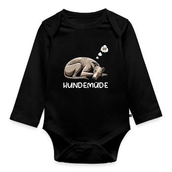 Hundemüde Whippet Windhund Whippets Whippethalter - Baby Bio-Langarm-Body - Schwarz - Vorne