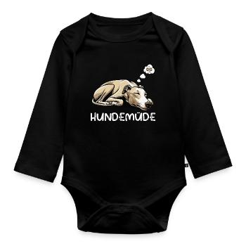 Hundemüde Whippet Windhund Whippets Whippethalter - Baby Bio-Langarm-Body - Schwarz - Vorne