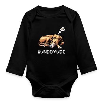 Hundemüde Whippet Windhund Whippets Whippethalter - Baby Bio-Langarm-Body - Schwarz - Vorne