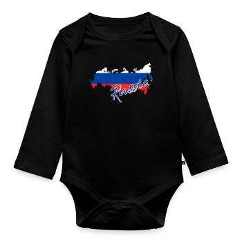 Carte avec le drapeau de la Russie, j’adore la Russie - Body Bébé bio manches longues - noir - Devant