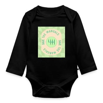 Save The Manuals Design for Petrolheads - green - Organic Longsleeve Baby Bodysuit - black - Front