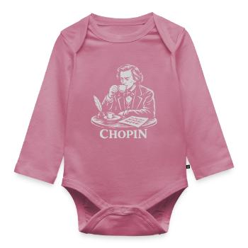 Chopin Coffee Portrait Vintage Line Art - Organic Longsleeve Baby Bodysuit - mauve - Front