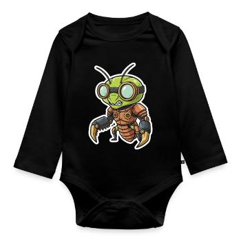 Betende Gottesanbeter-Steampunk-Kupferrüstung - Baby Bio-Langarm-Body - Schwarz - Vorne