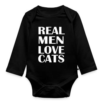 Real man love cats - Baby Bio-Langarm-Body - Schwarz - Vorne