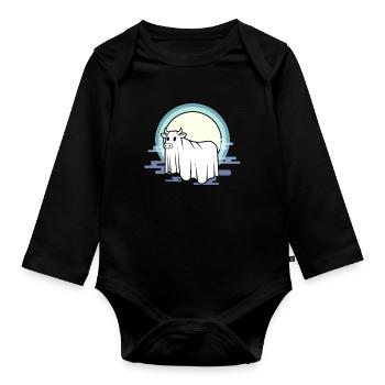 Moon cow at the fog bow - Organic Longsleeve Baby Bodysuit - black - Front