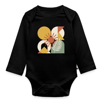 Boho-abstrakter geometrischer botanischer Sonnenstrahl - Baby Bio-Langarm-Body - Schwarz - Vorne