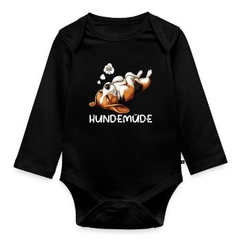 Hundemüde Beagle Beaglebesitzer Beaglehalter - Baby Bio-Langarm-Body - Schwarz - Vorne