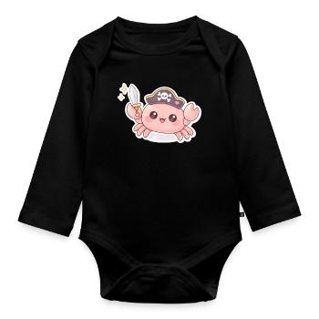 Crabe pirate avec épée - Body Bébé bio manches longues - noir - Devant