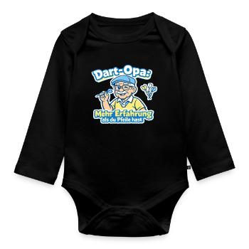 Dart-Opa: Mehr Erfahrung als Pfeile - Baby Bio-Langarm-Body - Schwarz - Vorne