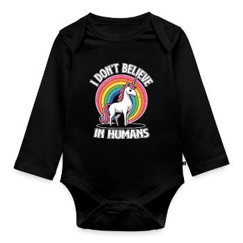Unicorn Rainbow Je ne crois pas aux humains - Body Bébé bio manches longues - noir - Devant