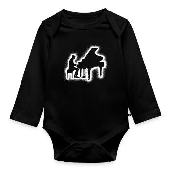 Piano Pianist Herren Jungen Kinder Klavier - Baby Bio-Langarm-Body - Schwarz - Vorne