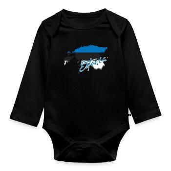 Map with the flag of Estonia, I love Estonia - Organic Longsleeve Baby Bodysuit - black - Front