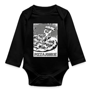 Pizzajunkie Slice Graphic - Baby Bio-Langarm-Body - Schwarz - Vorne