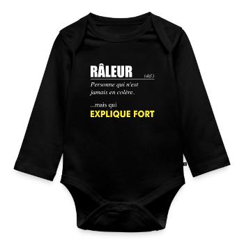 Râleur définition – Personne qui explique fort - Body Bébé bio manches longues - noir - Devant