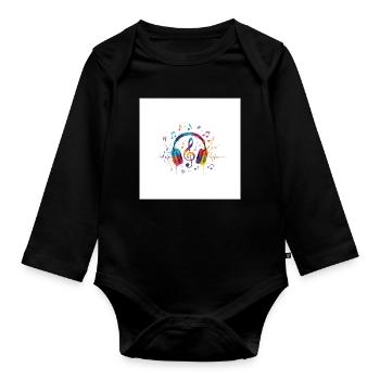 Bunte Kopfhörer Musikdesign - Baby Bio-Langarm-Body - Schwarz - Vorne