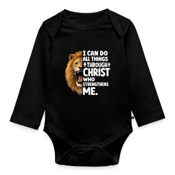 Löwe der Stärke durch Christus - Baby Bio-Langarm-Body - Schwarz - Vorne
