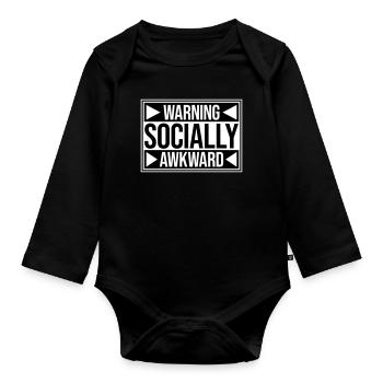 Warning Socially Awkward Lustig Sozial Unbeholfen - Baby Bio-Langarm-Body - Schwarz - Vorne