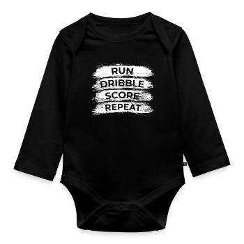 Run, dribble, score, repeat - Organic Longsleeve Baby Bodysuit - black - Front