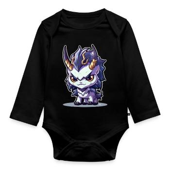Petit Dragon Cornu de style Chibi - Body Bébé bio manches longues - noir - Devant