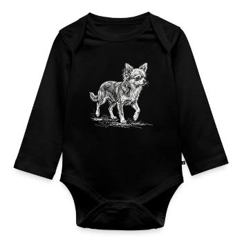 Chihuahua Sketch – Minimalistisches Design - Baby Bio-Langarm-Body - Schwarz - Vorne