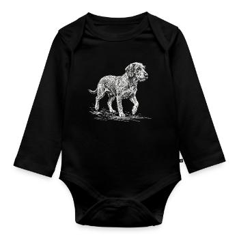 Dackel Sketch – Minimalistisches Hund Design - Baby Bio-Langarm-Body - Schwarz - Vorne