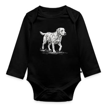 Labrador Sketch Weiß – Minimalistisches Design - Baby Bio-Langarm-Body - Schwarz - Vorne